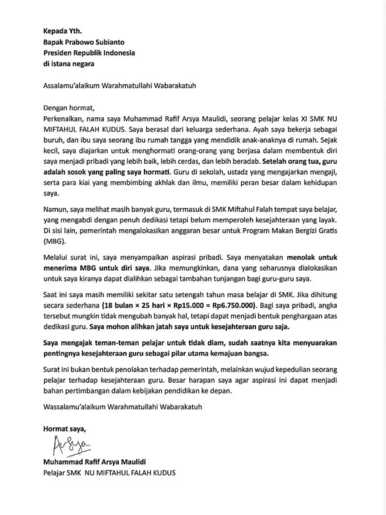 Surat Terbuka untuk Prabowo Tolak MBG.