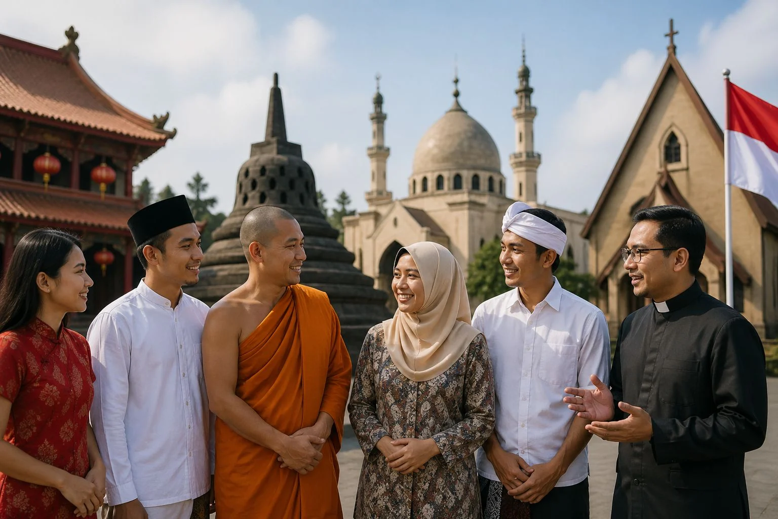 Ilustrasi kebebasan beragama di Indonesia. (Sumber: Foto Dibuat AI)