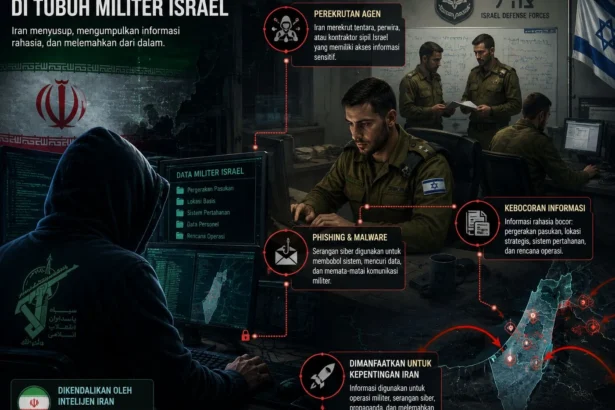 Ilustrasi Spionase di tubuh Militer Israel oleh Iran. (Sumber: Dibuat AI)