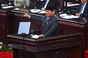 Presiden Prabowo Subianto menyampaikan pidato dalam Rapat Paripurna ke-19 DPR RI Masa Persidangan V Tahun Sidang 2025-2026 di kompleks Parlemen, Jakarta, Rabu (20/5/2026). DPR menggelar rapat paripurna dengan agenda antara lain penyampaian Kerangka Ekonomi Makro dan Pokok-Pokok Kebijakan Fiskal oleh Presiden Prabowo.