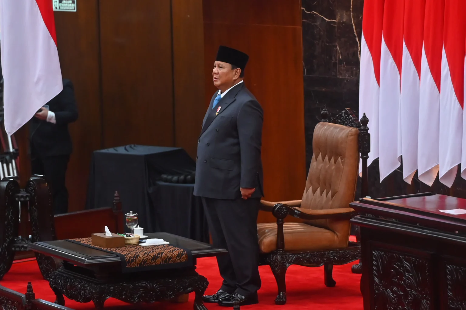 Presiden Prabowo Subianto menghadiri Rapat Paripurna ke-19 DPR RI Masa Persidangan V Tahun Sidang 2025-2026 di kompleks Parlemen, Jakarta, Rabu (20/5/2026). DPR menggelar rapat paripurna dengan agenda antara lain penyampaian Kerangka Ekonomi Makro dan Pokok-Pokok Kebijakan Fiskal oleh Presiden Prabowo.