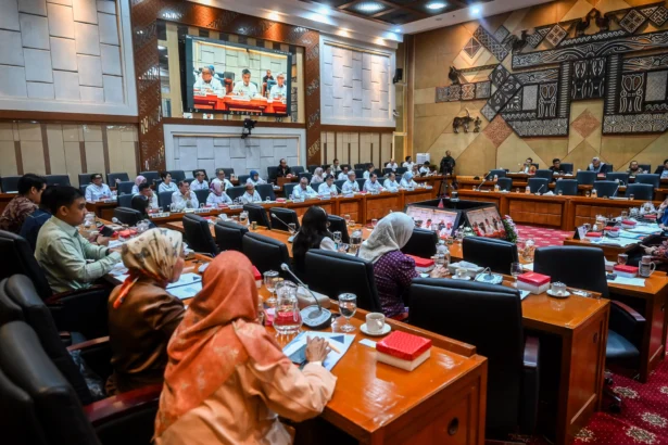 Suasana rapat kerja Komisi IX DPR bersama Menteri Ketenagakerjaan di Kompleks Parlemen, Senayan
