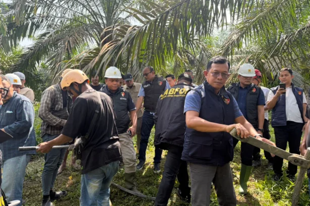 Sejumlah petugas PLN berupaya melakukan perbaikan listrik yang padam.