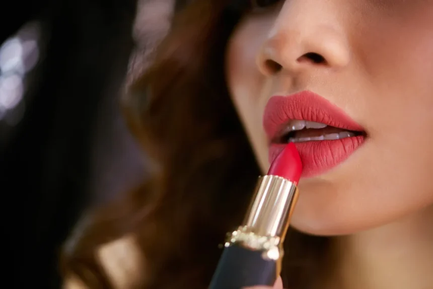 Seorang wanita saat menggunakan Lipstick