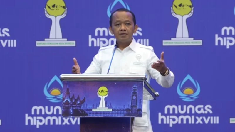 Menteri ESDM Bahlil Lahadalia saat pembukaan acara Munas Hipmi XVIII di Bandar Lampung. (Foto: YouTube Setpres).
