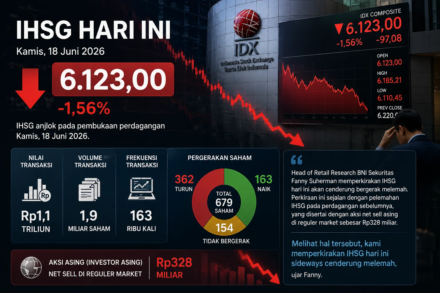 Ilustrasi IHSG 18 Juni 2026 dibuat oleh AI.