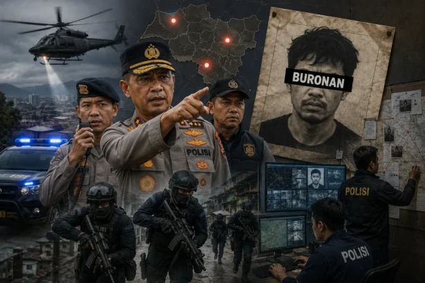 Ilustrasi perburuan buron dibuat oleh AI.
