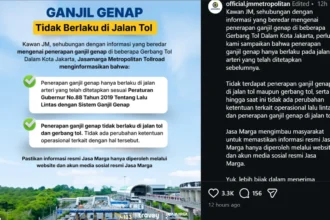 Tangkapan layar akun @official.jmmetropolitan soal gage tol.