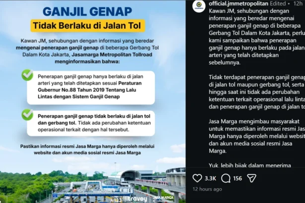 Tangkapan layar akun @official.jmmetropolitan soal gage tol.