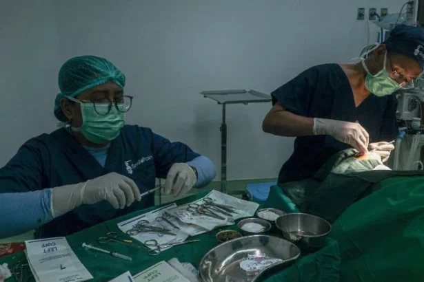 Dokter melakukan operasi bibir sumbing seorang pasien di RSUD Tebet, Jakarta.