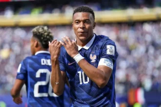 Selebrasi Kylian Mbappe usai mencetak dua gol ke gawang Senegal di Piala Dunia 2026.