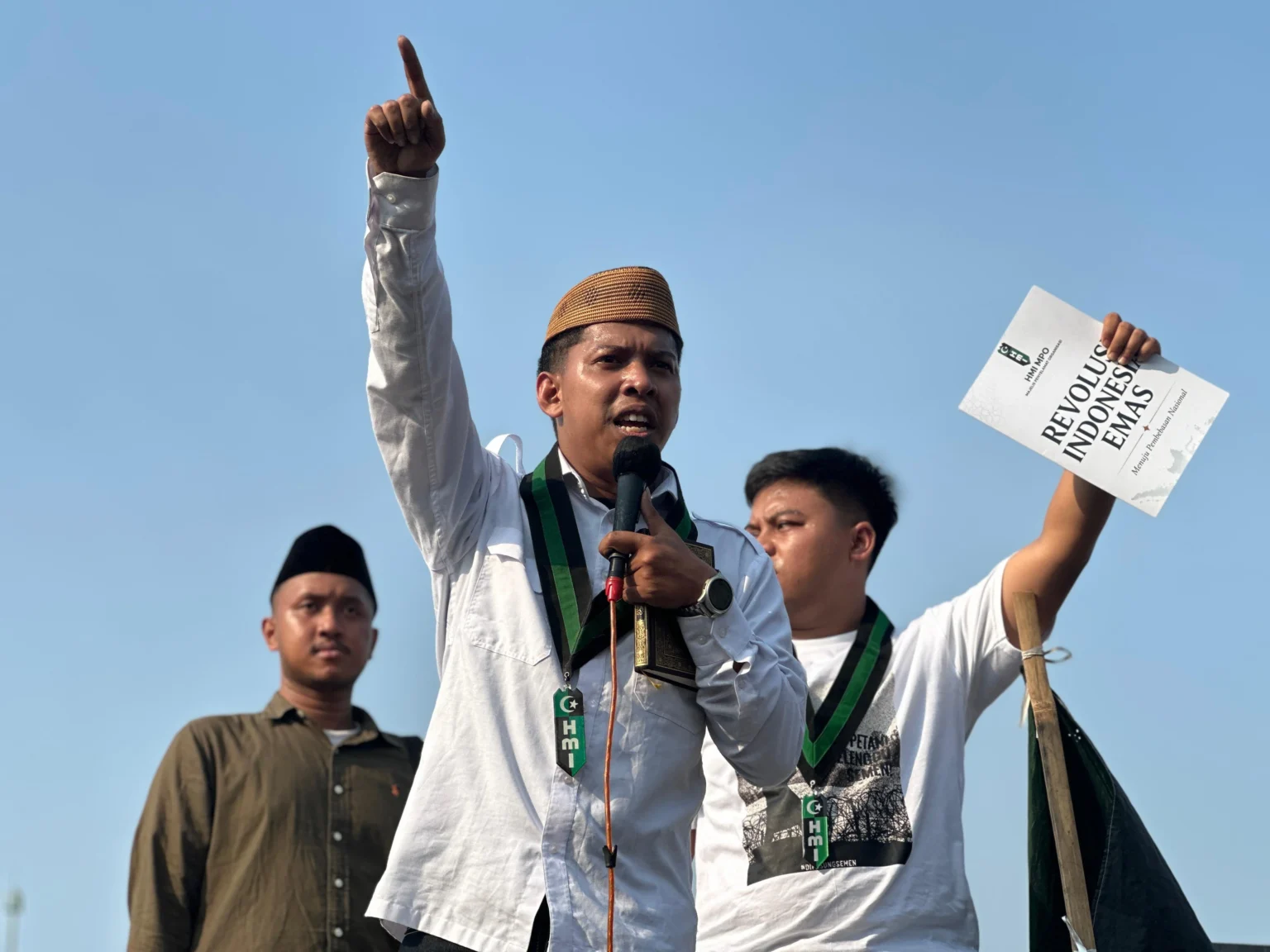 Chairul Ulum, Ketua Badko HMI MPO Jabodetabek, dalam aksi pada 19 Juni 2026.