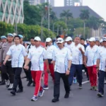Kapolri Jenderal Listyo Sigit Prabowo dan jajarannya menggelar olahraga bersama jelang Hari Bhayangkara ke-80, 28 Juni 2026.