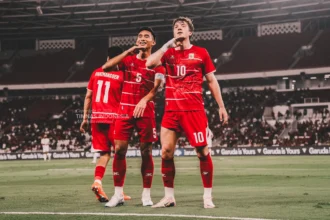 Selebrasi Ole Romeny usai mencetak gol ke gawang Oman