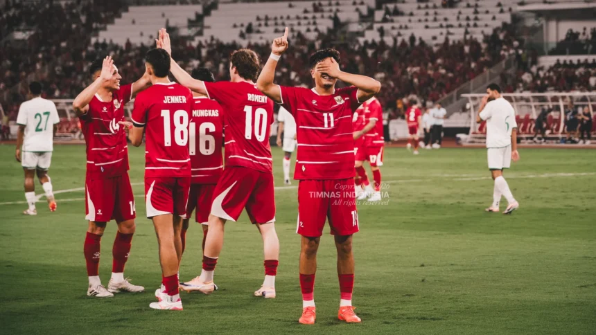 Selebrasi Ragnar Oratmangoen usai mencetak gol ke gawang Oman