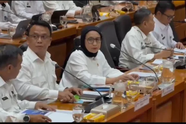 Kepala Badan Gizi Nasional Nanik S. Deyang dalam ruang rapat Komisi IX DPR, 15 Juni 2026.