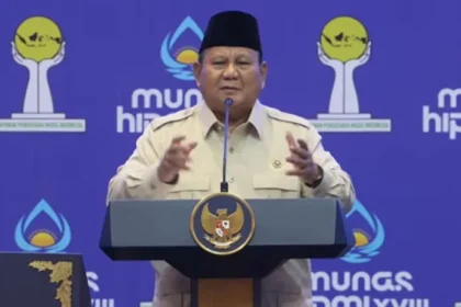 Presiden RI Prabowo Subianto dalam pembukaan Munas HIPMI XVIII di Bandar Lampung, Rabu, 10 Juni 2026.