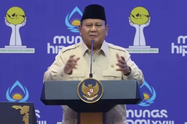 Presiden RI Prabowo Subianto dalam pembukaan Munas HIPMI XVIII di Bandar Lampung, Rabu, 10 Juni 2026.