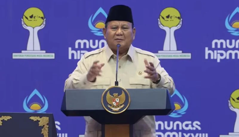 Presiden RI Prabowo Subianto dalam pembukaan Munas HIPMI XVIII di Bandar Lampung, Rabu, 10 Juni 2026.