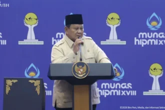 Presiden Prabowo Subianto di Musyawarah Nasional (Munas) XVIII Himpunan Pengusaha Muda Indonesia di Lampung. (Sumber: YT BPMI)
