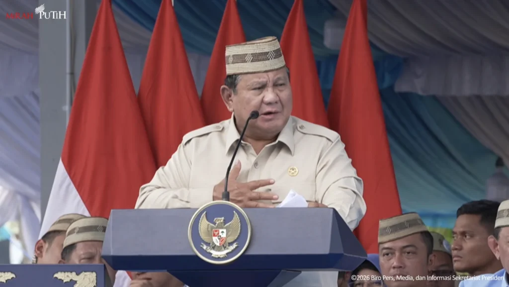 Presiden Prabowo Subianto di Puncak Pekan Nasional (PENAS) Petani dan Nelayan XVII Gorontalo. (Sumber: YT BPMI)