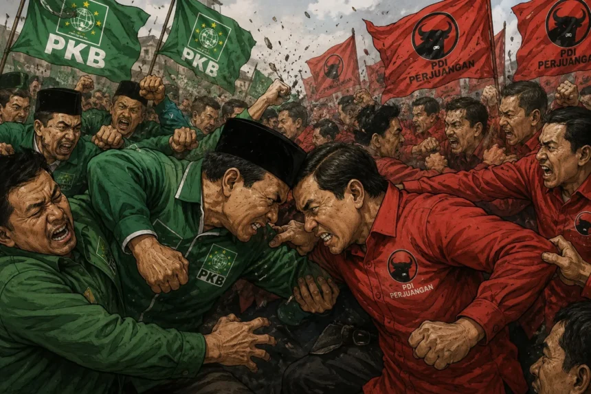 Ilustrasi PKB dan PDIP adu banteng.