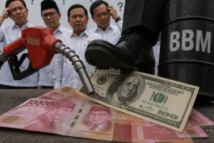 Ilustrasi BBM dan uang dolar AS dan rupiah.
