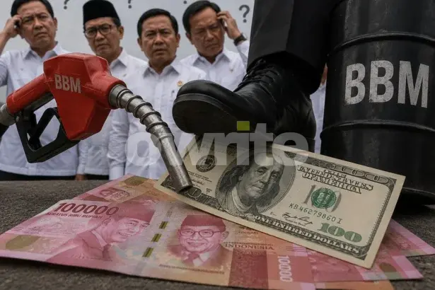 Ilustrasi BBM dan uang dolar AS dan rupiah.