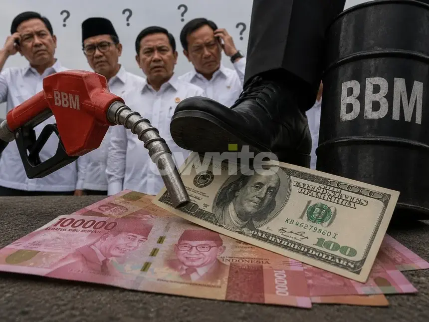Ilustrasi BBM dan uang dolar AS dan rupiah.