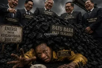 Ilustrasi oligarki batubara dan Menteri ESDM Bahlil Lahadalia.