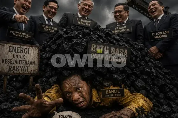 Ilustrasi oligarki batubara dan Menteri ESDM Bahlil Lahadalia.