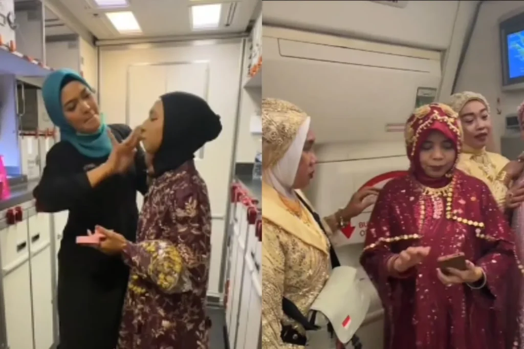 Jemaah haji Makassar dandan di pesawat
