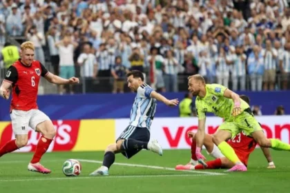Aksi Lionel Messi saat laga melawan Austria di Piala Dunia 2026.
