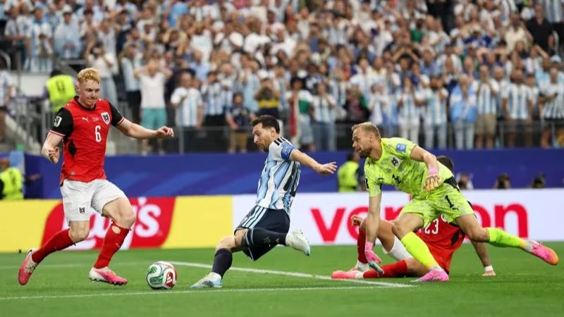 Aksi Lionel Messi saat laga melawan Austria di Piala Dunia 2026.