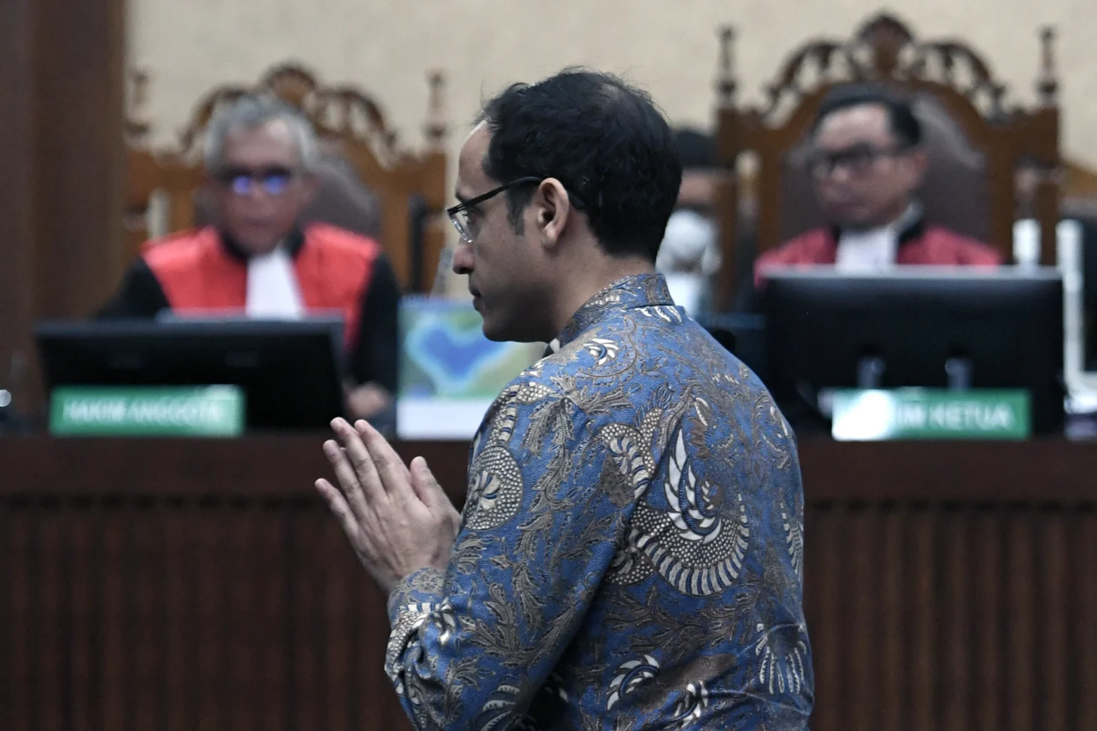 Terdakwa kasus dugaan korupsi pengadaan Chromebook dalam program digitalisasi pendidikan di Kemendikbudristek Nadiem Anwar Makarim mengikuti sidang pembacaan putusan (vonis) di Pengadilan Tipikor, Jakarta, Selasa (30/6/2026).