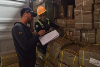 Petugas Bea Cukai meninjau dokumen barang impor di Pelabuhan Tanjung Priok, Jakarta, Sabtu (6/6/2026).