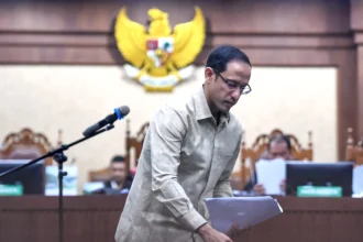 Terdakwa kasus dugaan korupsi pengadaan Chromebook dalam program digitalisasi pendidikan di Kemendikbudristek, Nadiem Anwar Makarim selesai membacakan duplik saat sidang di Pengadilan Tipikor, Jakarta, Selasa (23/6/2026).