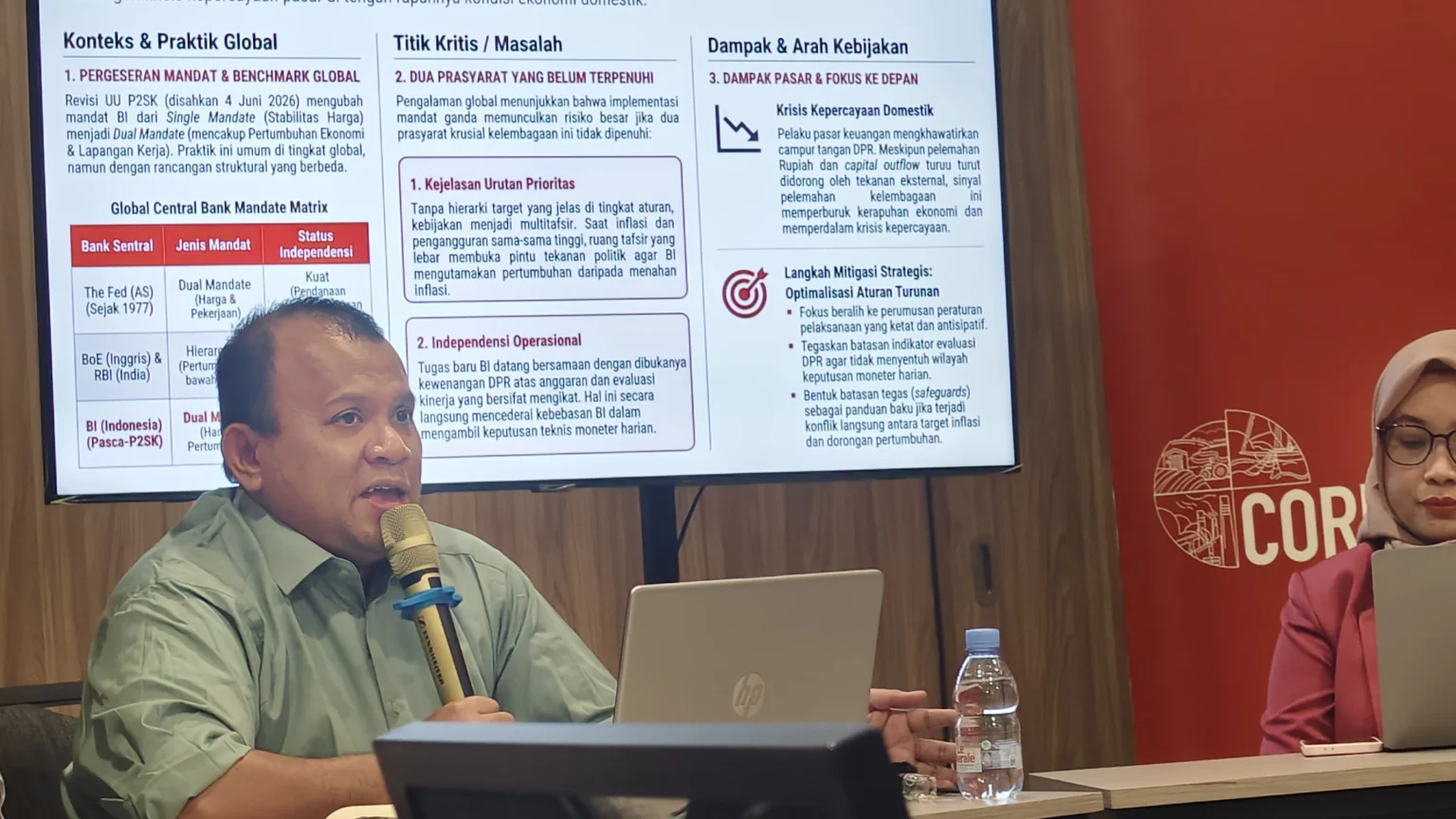 Ekonom Core Indonesia Yusuf Rendy Manilet dalam acara diskusi media terkait Kawal Kredibilitas Bank Sentral, di Jakarta, Kamis, 18 Juni 2026