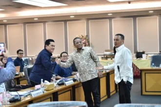 Menpora Erick Thohir saat datangi rapat kerja bersama Komisi XIII DPR RI