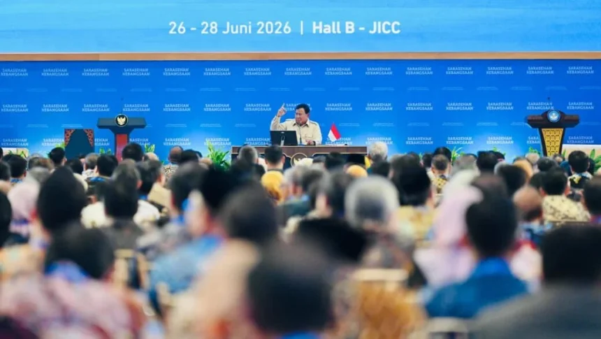Presiden Prabowo Subianto membuka Sarasehan Kebangsaan Konvensi Sains, Teknologi, dan Industri Indonesia (KSTI) Tahun 2026 yang digelar di Jakarta International Convention Center (JICC), Jakarta, pada Jumat, 26 Juni 2026.