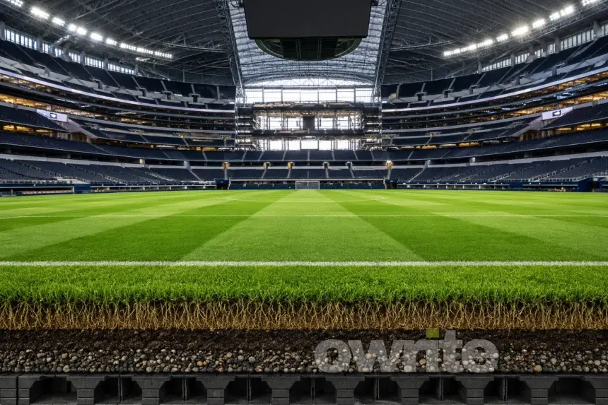Ilustrasi rumput stadion sepak bola.