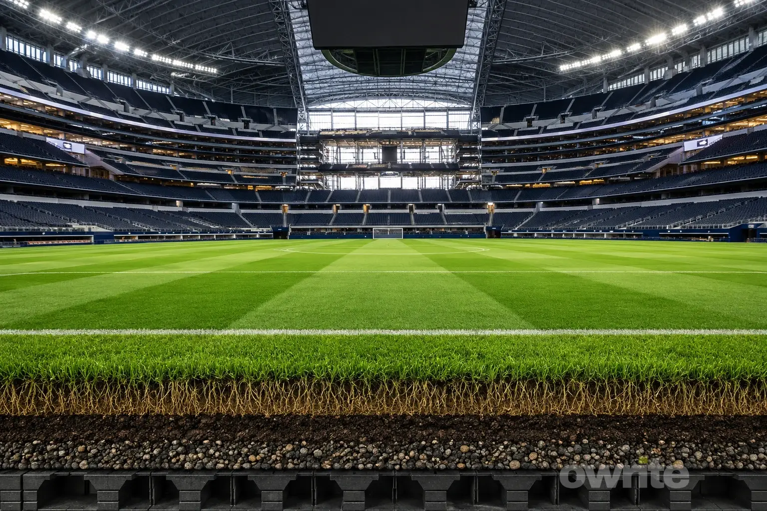 Ilustrasi rumput stadion sepak bola.