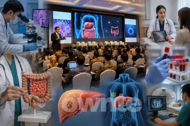 Konferensi medis dan ilustrasi anatomi manusia.