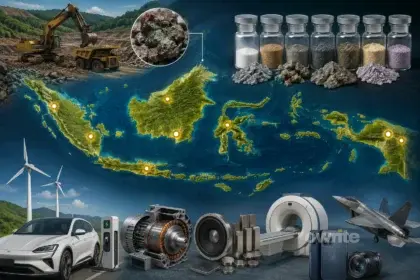 Ilustrasi elemen tanah jarang Indonesia dan aplikasinya.