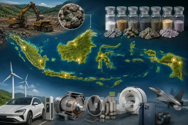 Ilustrasi elemen tanah jarang Indonesia dan aplikasinya.