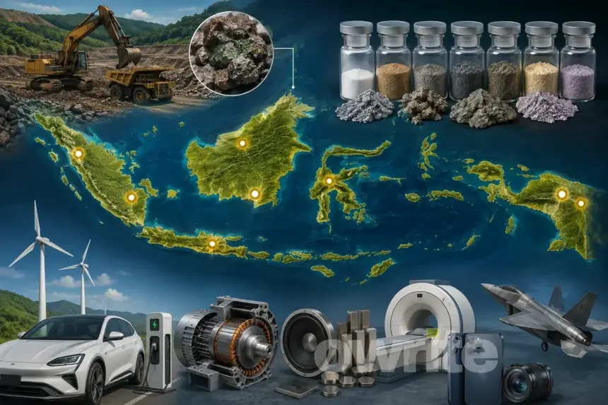 Ilustrasi elemen tanah jarang Indonesia dan aplikasinya.