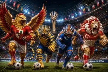 Ilustrasi julukan Timnas Indonesia, Malaysia, India, dan Sinagpura, dalam FIFA Asean Cup 2026.