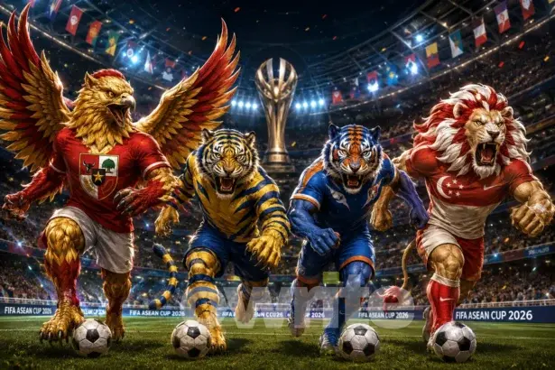 Ilustrasi julukan Timnas Indonesia, Malaysia, India, dan Sinagpura, dalam FIFA Asean Cup 2026.