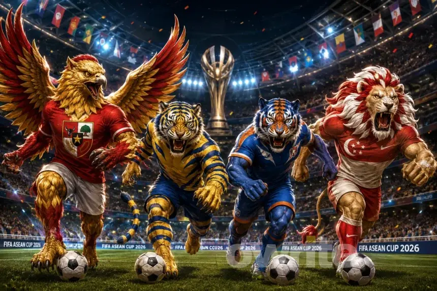 Ilustrasi julukan Timnas Indonesia, Malaysia, India, dan Sinagpura, dalam FIFA Asean Cup 2026.