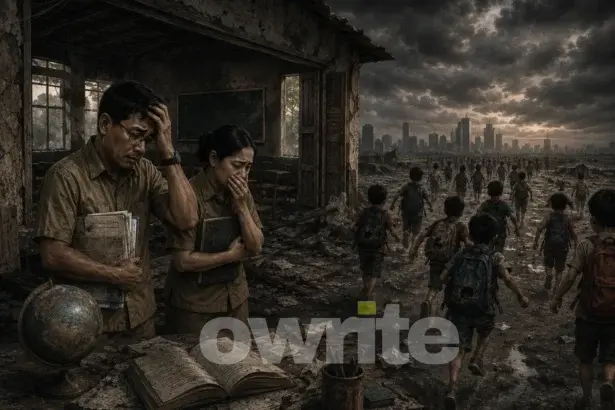 Ilustrasi guru dan siswa putus sekolah.